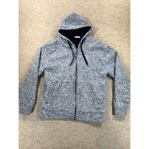 Marx & Dutch Full Zip Hoodie Jacket Men XL Blue White Marled Fleece Lined Winter